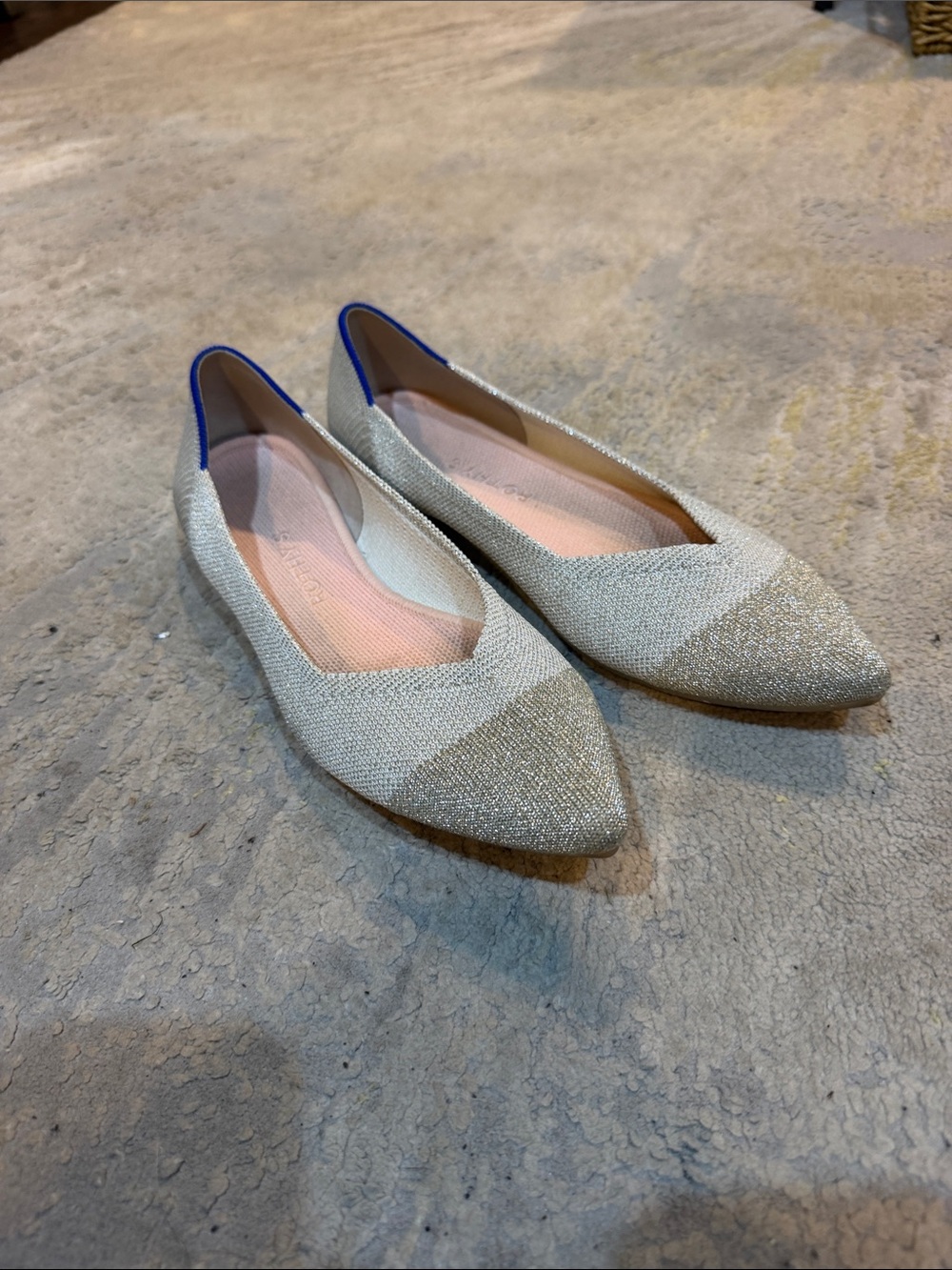 Rothy’s The Point Diamond Metallic Wedding Flats Cream Platinum Size 9 in EUC